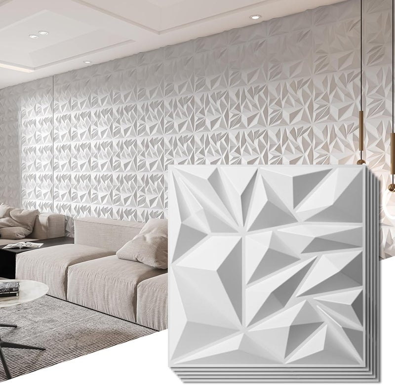 Art3d 33-Pack 3D Wall Panels for Interior Wall Decor, Modern Diamond Textured Accent Wall Paneling for Gaming Living Room TV Wall Background, 12 x 12 inch White, A10342 - Image 1